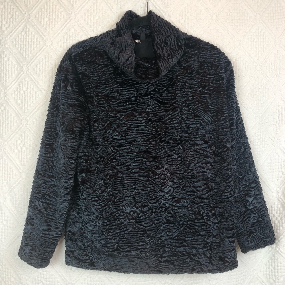 topshop- black fur ribbed pattern lined mock neck - Picture 7 of 8